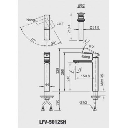 Vòi Lavabo Inax LFV-5012SH Đặt Bàn Nóng Lạnh