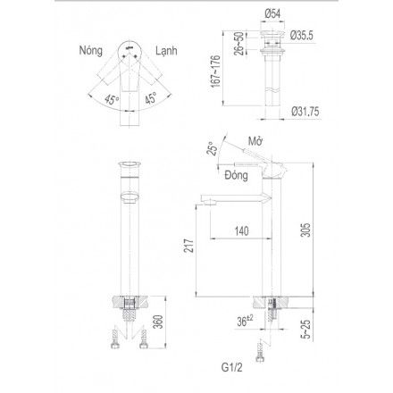 Vòi Lavabo Đặt Bàn Inax LFV-7100SH Nóng Lạnh