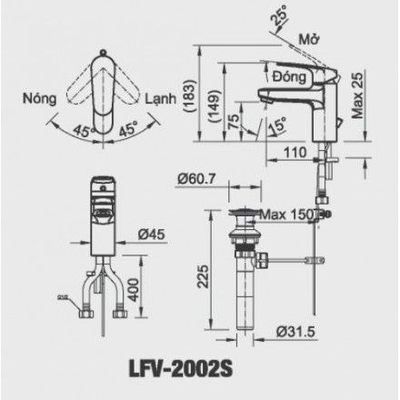 Vòi Chậu Lavabo Inax LFV-2002S Nóng Lạnh