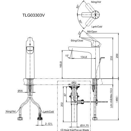 Vòi Lavabo TOTO TLG03303V Nóng Lạnh Cổ Cao