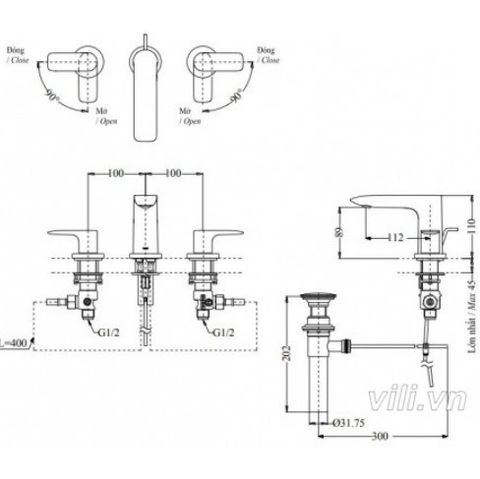 Vòi Lavabo TOTO TLG04201B 3 Lỗ nóng lạnh