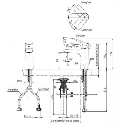 Vòi Lavabo TOTO TLG04301V Nóng Lạnh