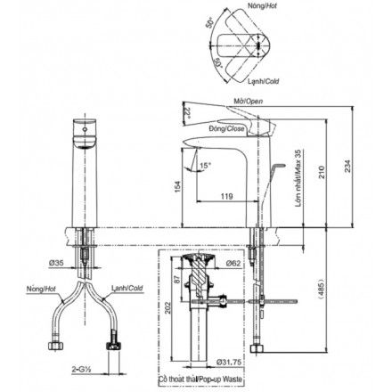 Vòi Lavabo TOTO TLG04304V Nóng Lạnh Cổ Cao