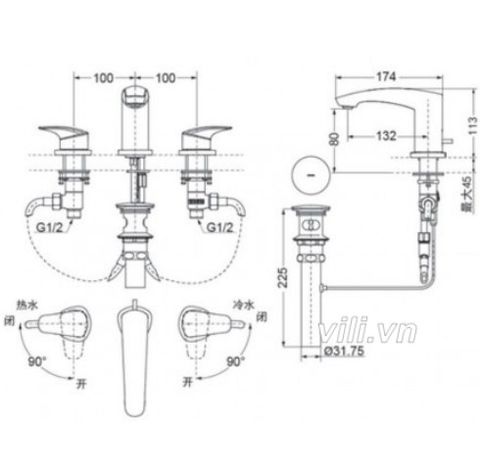 Vòi Lavabo TOTO TLG09201B 3 Lỗ nóng lạnh