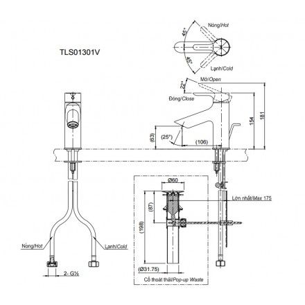 Vòi Lavabo TOTO TLS01301V Nóng Lạnh