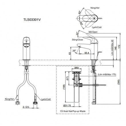 Vòi Lavabo TOTO TLS03301V Gật Gù Nóng Lạnh