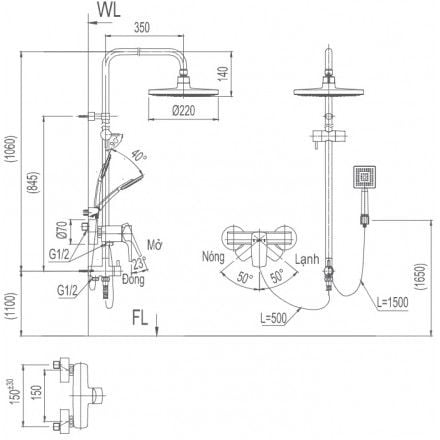 Vòi Sen Cây Inax BFV-50S-5C Nóng Lạnh