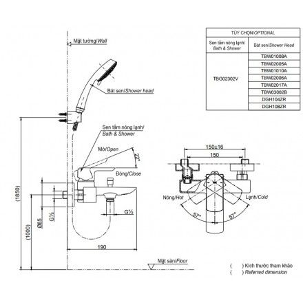 Vòi Sen Tắm TOTO TBG02302V/TBW01010A Nóng Lạnh