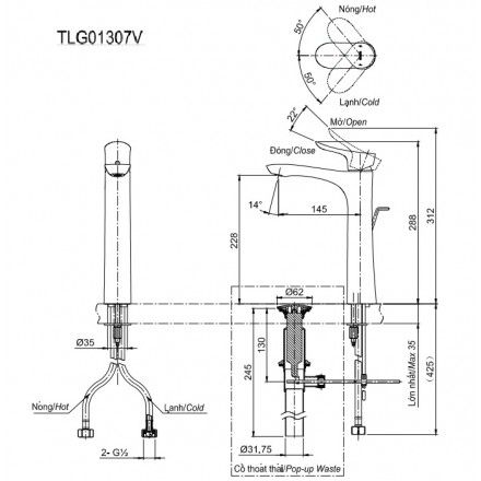 Vòi Lavabo TOTO TLG01307V Nóng Lạnh Cổ Cao