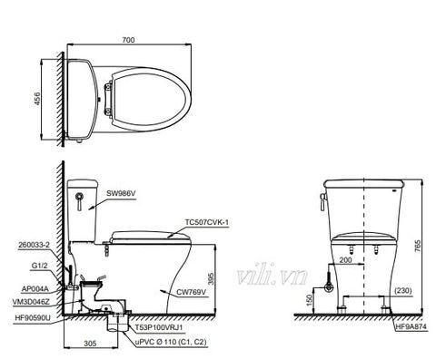 Bàn Cầu Hai Khối TOTO CS986GT2 Nắp TC393VS