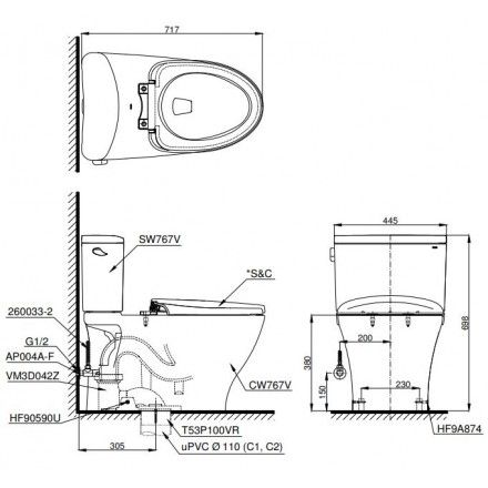 Bàn Cầu TOTO CS767T2 Hai Khối Nắp TC393VS