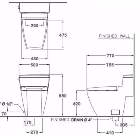 Bàn Cầu COTTO C10187 Một Khối Hercules Xả Gạt