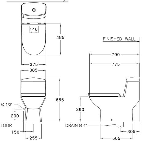 Bàn Cầu COTTO C1113 Một Khối Viggo Xả Nhấn