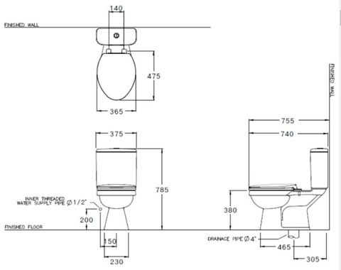 Bồn Cầu COTTO C13440 Hai Khối