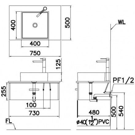 Chậu Rửa Mặt Lavabo CAESAR LF5252 Đặt Bàn Vuông