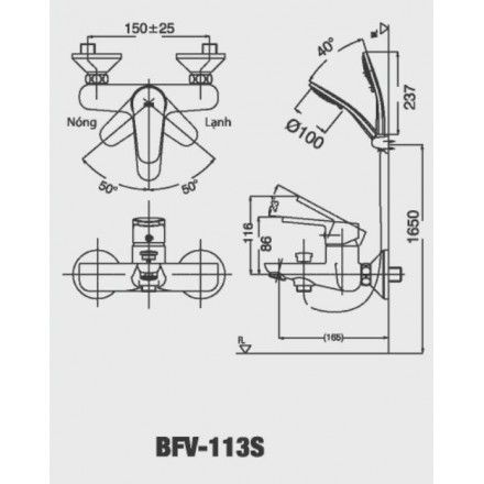 Vòi Sen Tắm Inax BFV-113S Nóng Lạnh Bát Sen Lớn