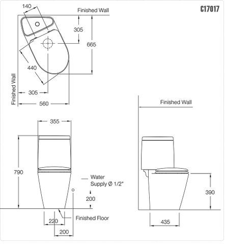 Bàn Cầu COTTO C17017 Hai Khối Space Solution