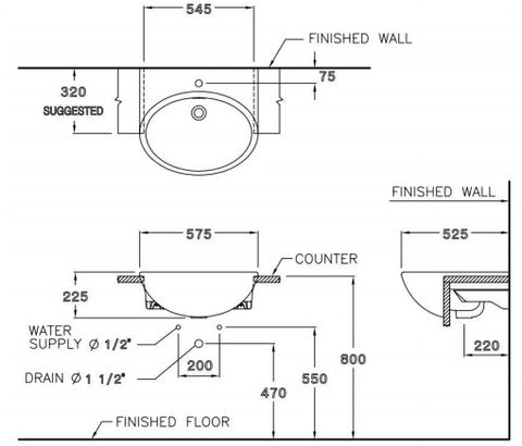 Chậu Lavabo COTTO C021 Hellen Dương Vành