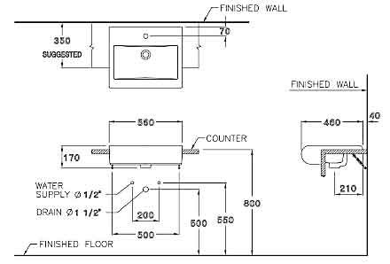 Chậu Rửa Mặt Lavabo COTTO C02237 Riviera Dương Vành