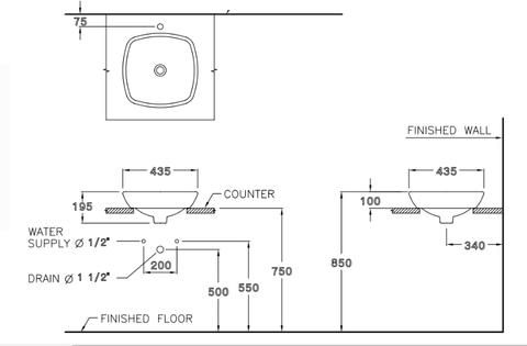 Chậu Rửa Lavabo COTTO C0003 Tess Đặt Bàn