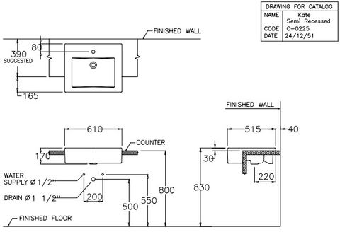 Chậu Rửa Mặt Lavabo COTTO C0225 Kate Dương Vành