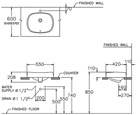 Chậu Rửa Lavabo COTTO C02517 Chole Đặt Bàn