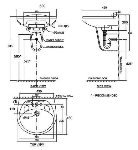 Chậu Rửa Lavabo American Standard Chân Dài VF-0969/VF-0901 Treo Tường