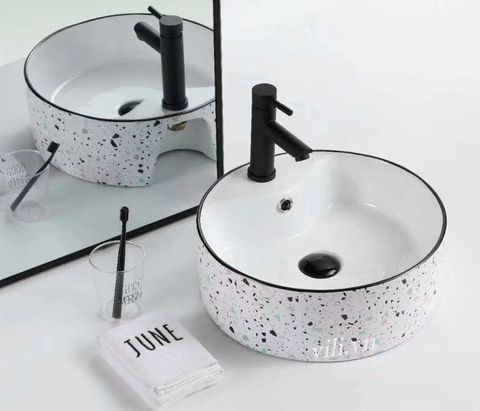 Chậu rửa lavabo đặt bàn YOLO ML539 giả terrazo viền đen