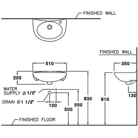 Chậu Lavabo COTTO C005 Annie Treo Tường