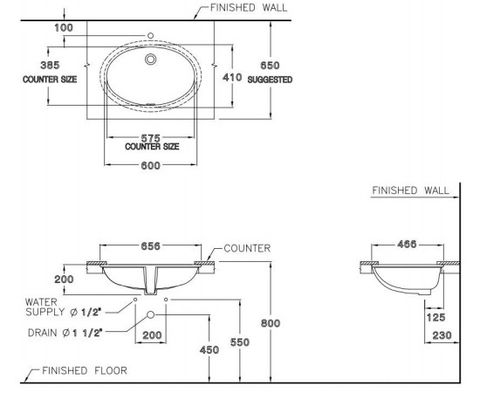 Chậu Rửa Lavabo COTTO C0171 Âm Bàn