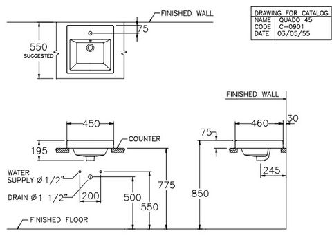 Chậu Rửa Lavabo COTTO C0901 Quado Đặt Bàn