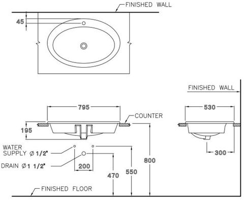 Chậu Rửa Lavabo COTTO C019 Ellipse Dương Vành