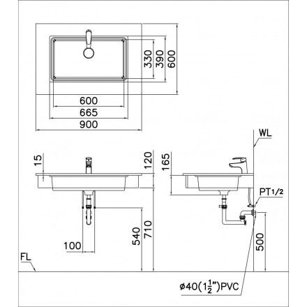 Chậu Rửa Lavabo Âm Bàn CAESAR LF5130 Chữ Nhật