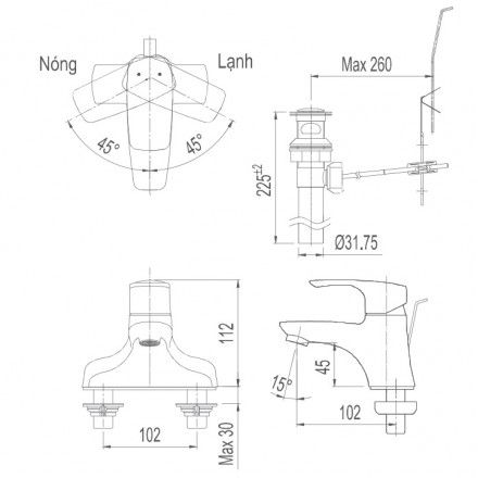 Vòi Rửa Lavabo Inax LFV-211S Nóng Lạnh Chậu 3 Lỗ