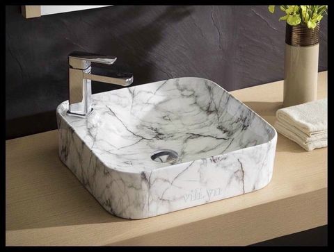 Chậu rửa lavabo đặt bàn YOLO ML02 vuông giả vân đá