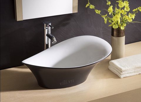 Chậu rửa lavabo đặt bàn YOLO ML15 Oval đen trắng