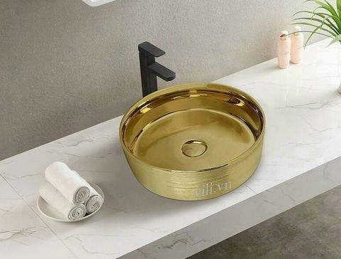 Chậu rửa lavabo đặt bàn YOLO ML26 tròn vàng đồng