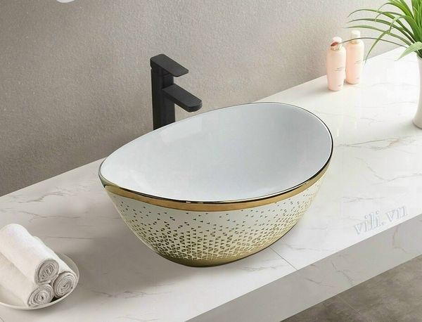 Chậu rửa lavabo đặt bàn YOLO ML35 Oval vàng