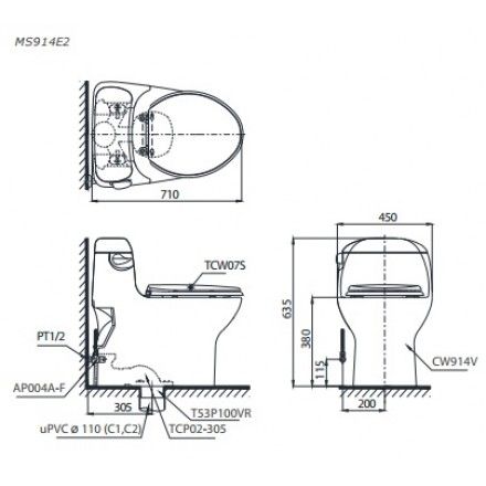 Bàn Cầu TOTO MS914RE2 Một Khối Nắp Cơ