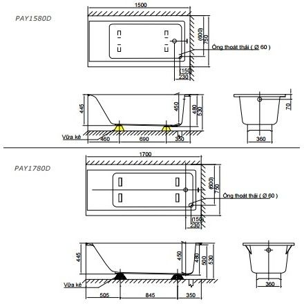 Bồn Tắm Xây TOTO PAY1780D/DB501R-2B