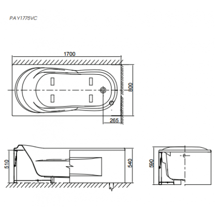 Bồn Tắm Chân Yếm TOTO PAY1775VC/DB501R-2B