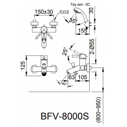 Vòi Sen Tắm Inax BFV-8000S-5C Nóng Lạnh