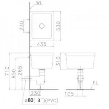 Chậu Giặt Xả Treo Tường CAESAR SS558AP (Bộ xả BF558P)