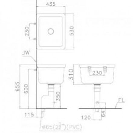 Chậu Lavabo Giặt Treo Tường CAESAR SS558AS Bộ Xả Thoát Sàn