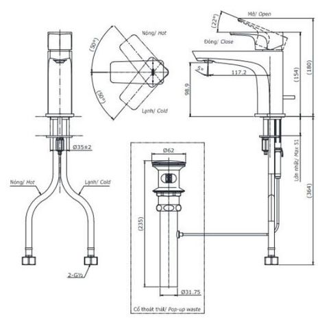 Vòi Lavabo TOTO TLG07301V Nóng Lạnh