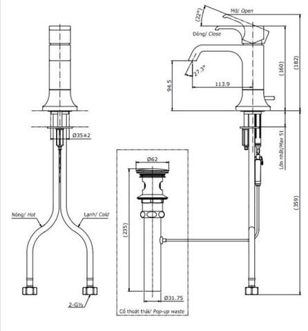 Vòi Lavabo TOTO TLG08301V Nóng Lạnh