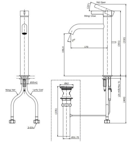 Vòi Lavabo TOTO TLG11305V Nóng Lạnh Cổ Cao