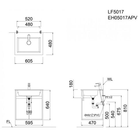 Bộ Tủ Lavabo Caesar Treo Tường LF5017/EH05017AV