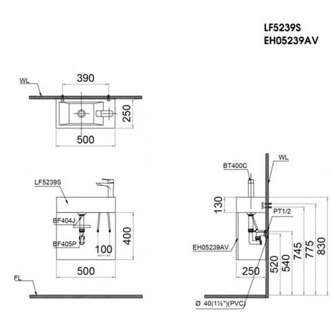 Bộ Tủ Lavabo Caesar Treo Tường LF5239S/EH05239AV