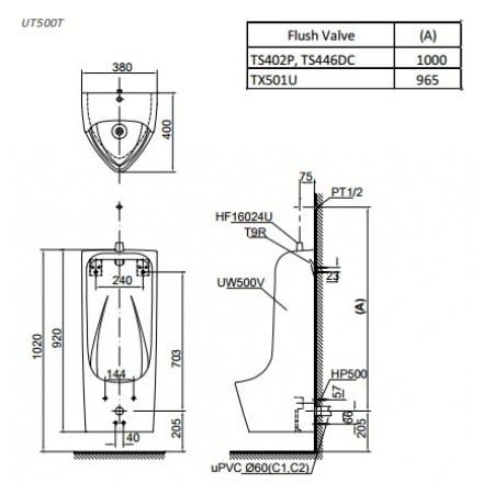 Bồn Tiểu Nam TOTO UT500T Treo Tường